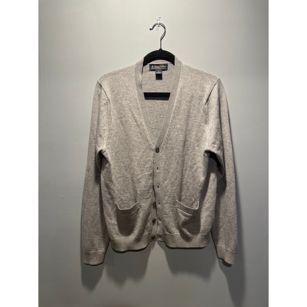 Brooks Brothers Gray Extra Fine Italian Merino Wool Cardigan Sweater Small